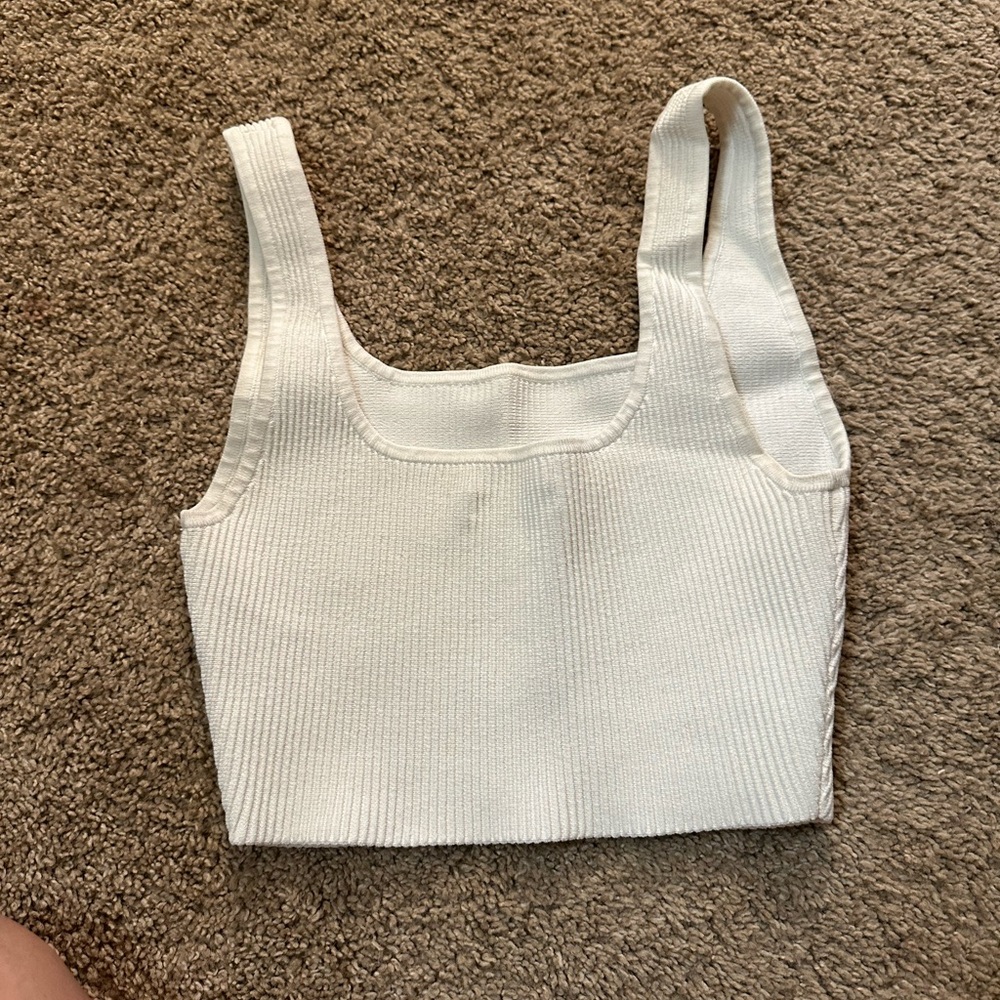 Babaton Cream Ribbed Square-Neck Crop Tank - Picture 2 of 3